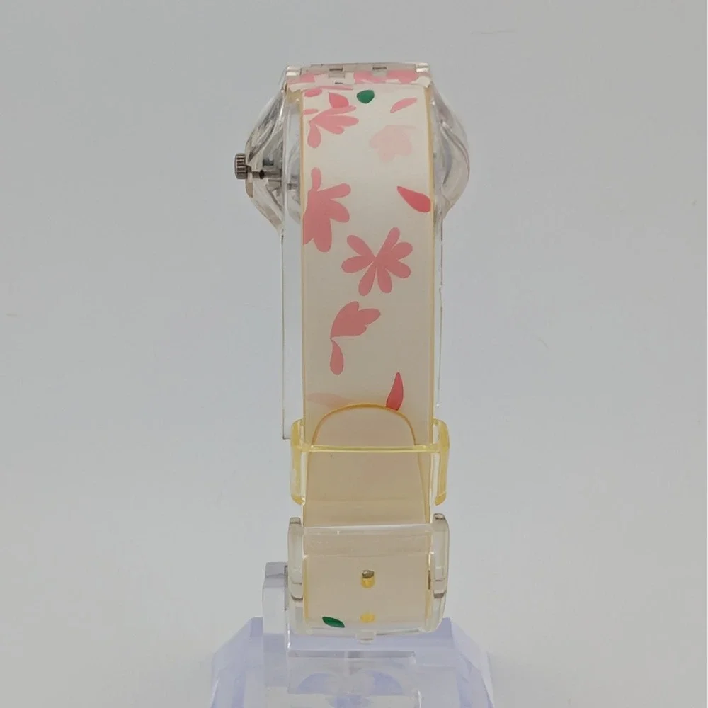 Swatch Lady Jackaranda LK355 Floral Clear Exhibition Back Swiss Quartz Watch Y2K